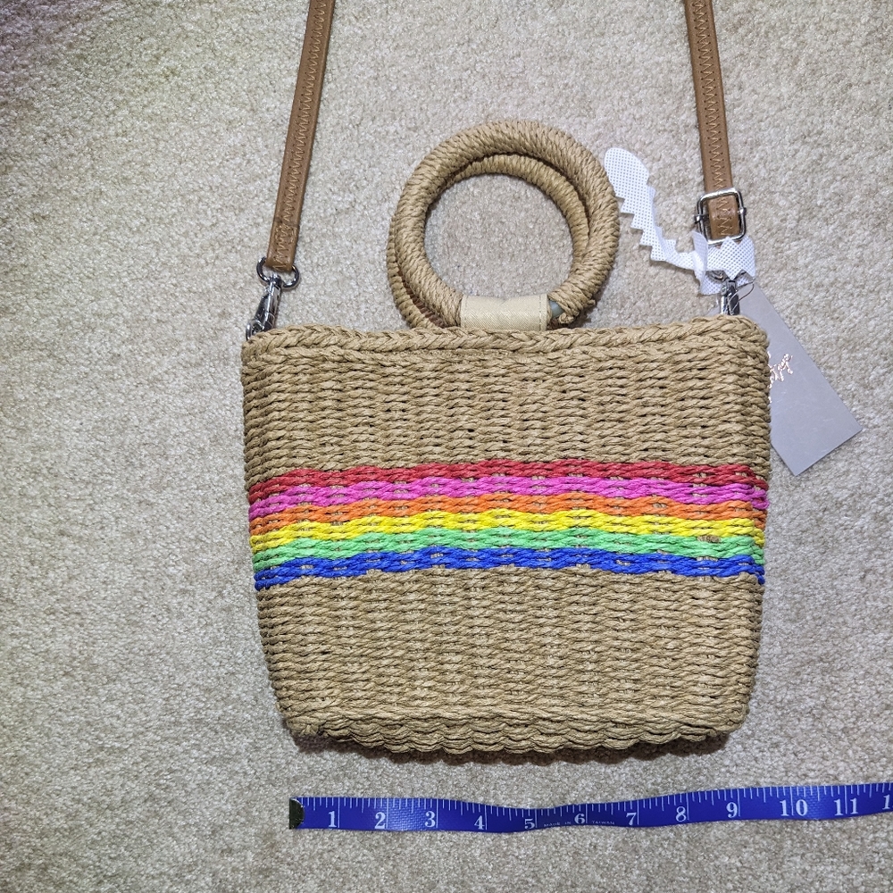 Crown Vintage Woven Bag / Rainbow Print Woven Purse - Picture 10 of 11